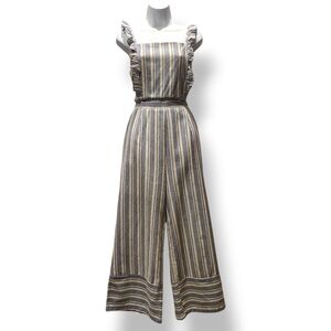 HYFVE Women's Linen Blend Jumpsuit Striped Wide-Leg Navy/Cream Large